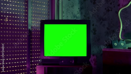 Retro TV with Green Screen in Vintage Room