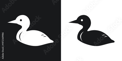 Elegant silhouette of a duck illustration in black and white with minimalist design