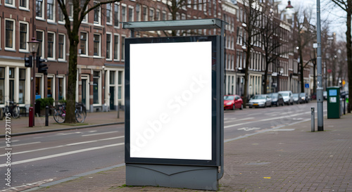 Blank Vertical City Light Poster Mockup at Bus Stop Shelter.