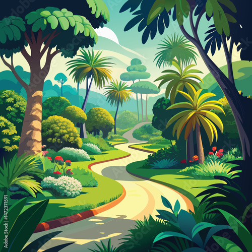 Tropical landscape with palm trees