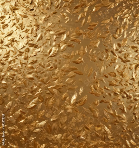 Shimmering gold leaf, opulent metallic texture, pattern, gleam