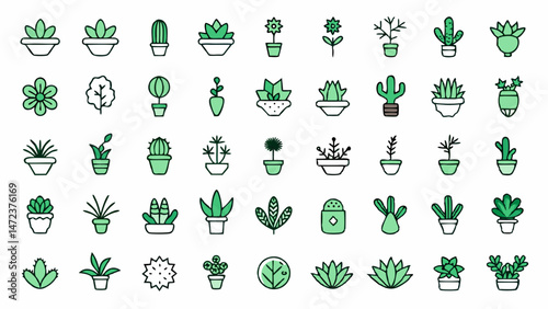 Diverse Hand-Drawn Succulent Plant Set Featuring Cactus Designs