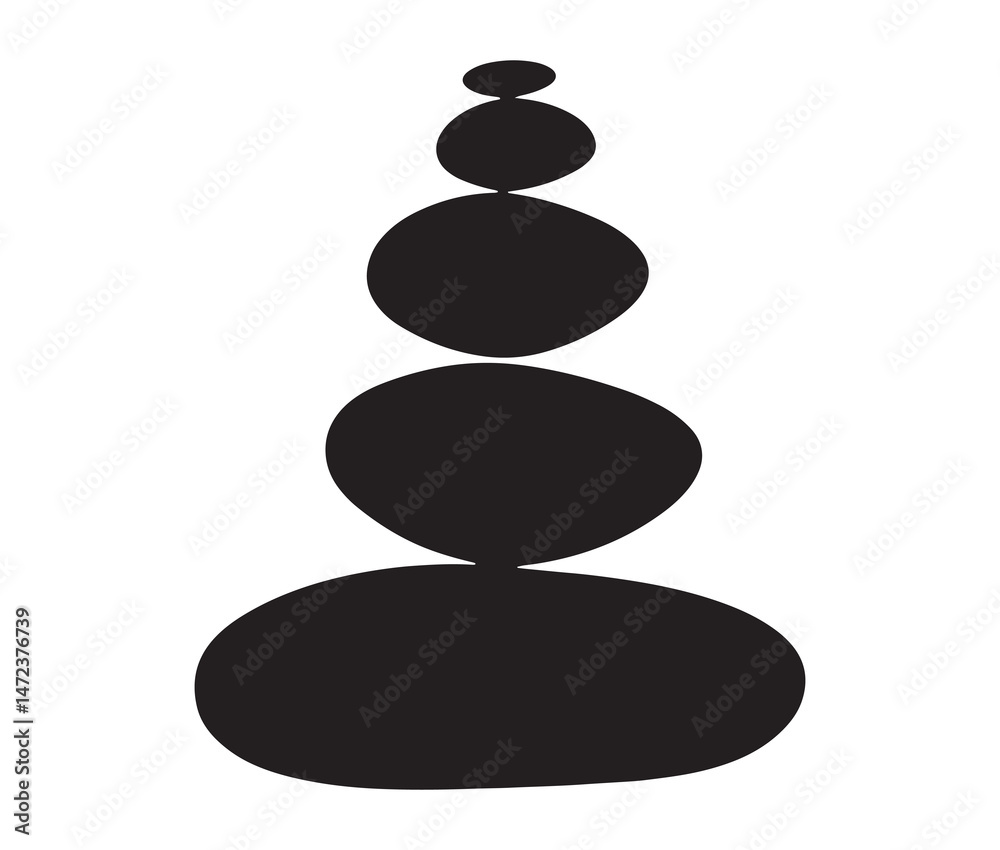 Silhouette of stacked pebbles. Silhouette zen stones isolated on white background. Silhouette of stacked pebbles. Silhouette zen stones isolated on white background.
