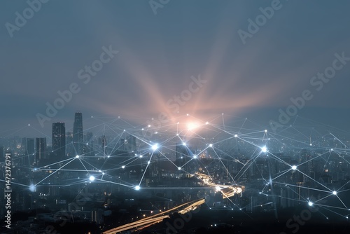 Cityscape Night Scene With Glowing Lights