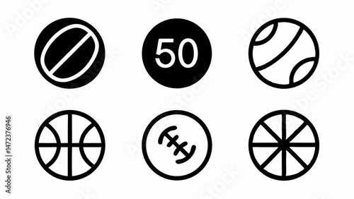 Sport Ball Icon Set Featuring Basketball and Volleyball