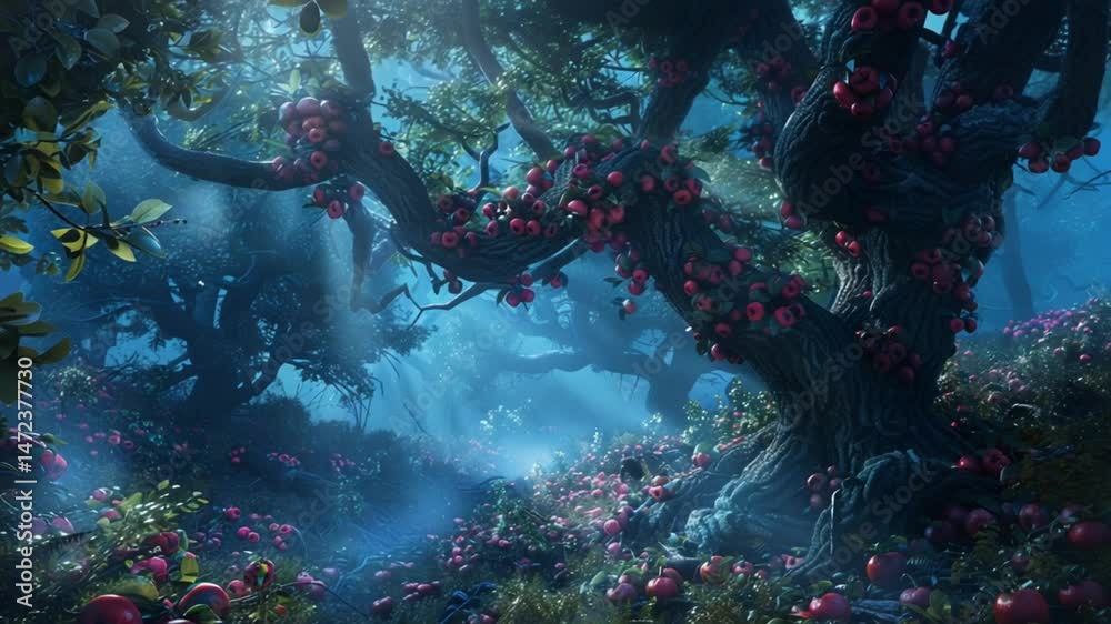 Mystical deep forest landscape footage
