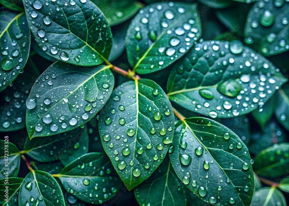 Fototapeta premium green leaves with water drops, background