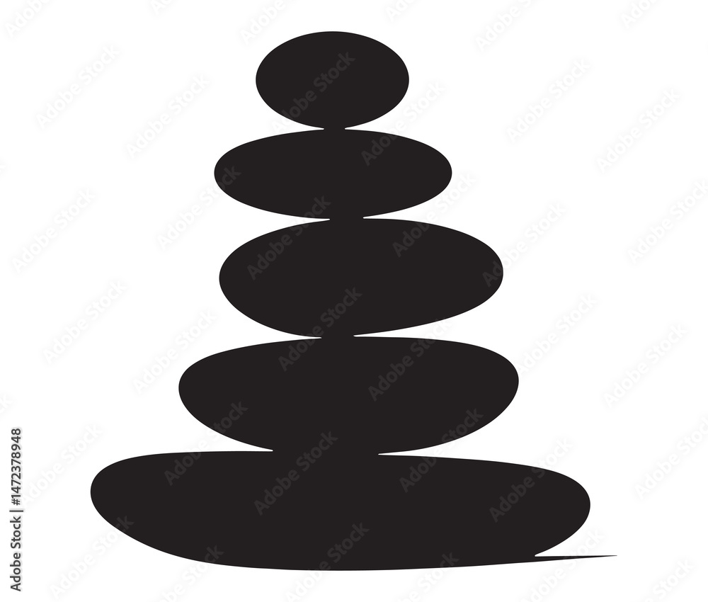 Silhouette of stacked pebbles. Silhouette zen stones isolated on white background. Silhouette of stacked pebbles. Silhouette zen stones isolated on white background.