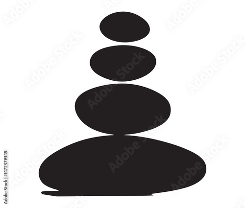 Silhouette of stacked pebbles. Silhouette zen stones isolated on white background.