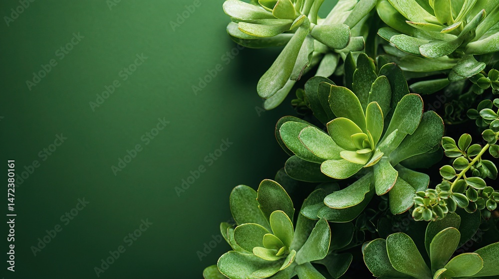 Fototapeta premium Lush Green Foliage of Kalanchoe Plants Against a Vibrant Background