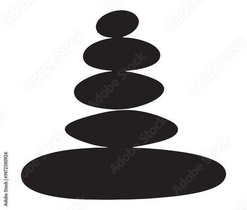 Silhouette of stacked pebbles. Silhouette zen stones isolated on white background.