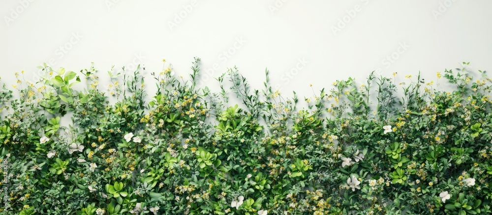 Fototapeta premium Lush Green Floral Wall: A Serene Garden Panorama