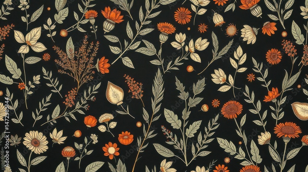 Elegant Dark Floral Seamless Pattern Design Elegant Dark Floral Seamless Pattern Design