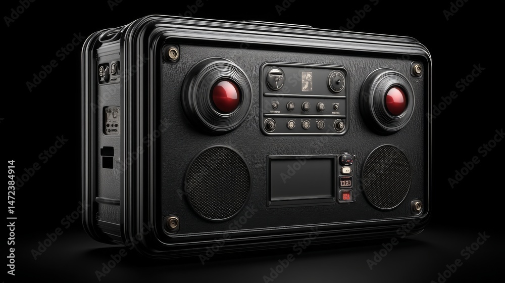 Obraz premium Vintage boombox with retro design and modern features on a black background