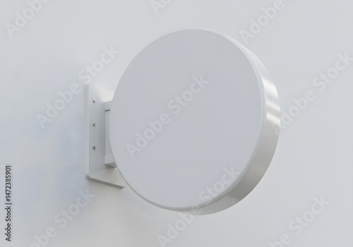 Blank Round Projecting Sign Mockup on White Wall.