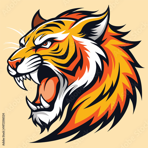 Wallpaper Mural Fierce Tiger Roar – Flowing Mane in Bold Line Art Torontodigital.ca