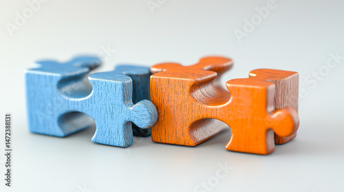 Puzzle Pieces in Blue, Orange, and Brown photo