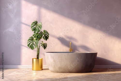 Modern bathroom interior with monstera plant