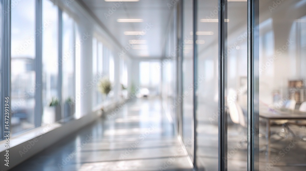 Bright and Airy Office Corridor with Open Windows and Natural Light Bright and Airy Office Corridor with Open Windows and Natural Light
