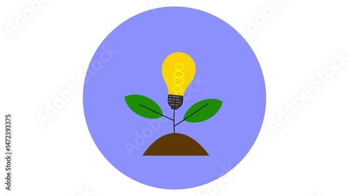 Creative Idea Concept Animation with Lightbulb and Growing Leaf Symbol.

