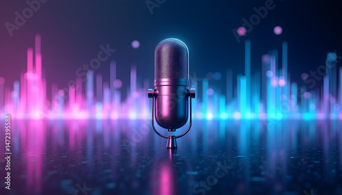microphone and music notes on blue background