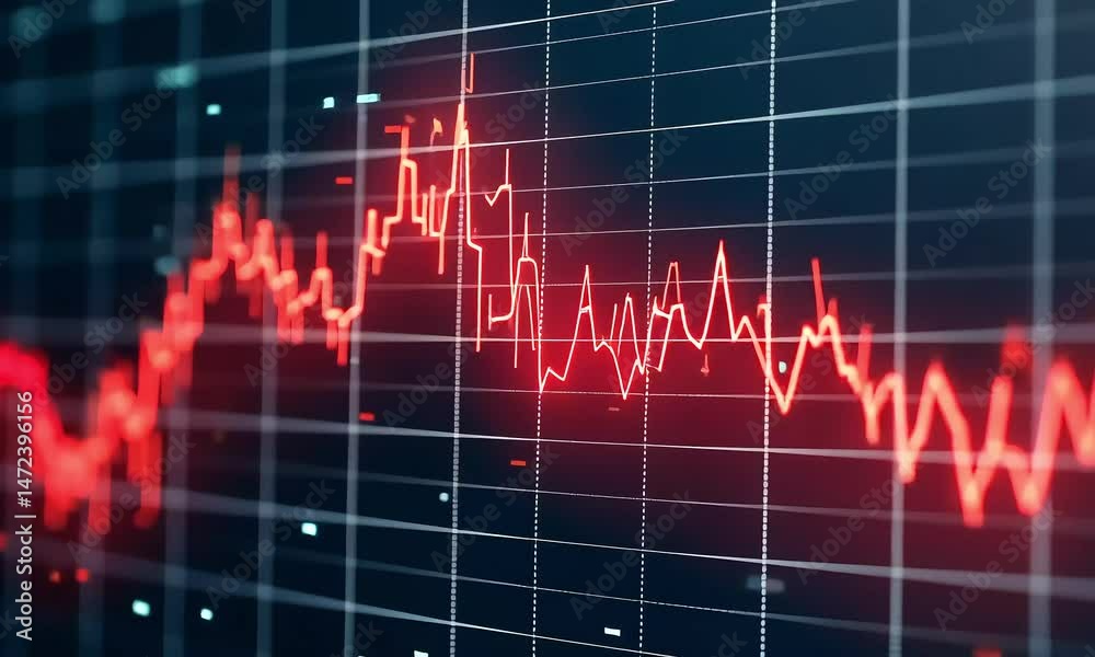 Red financial data chart graphic