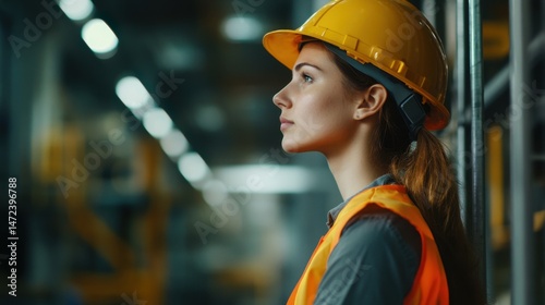 Focused Female Engineer in Industrial Facility