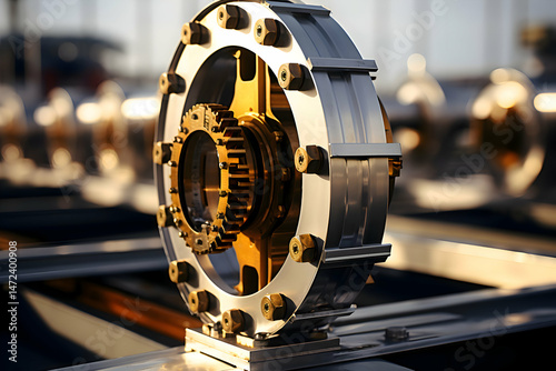 Complex industrial machinery piece showcasing gears and robust construction