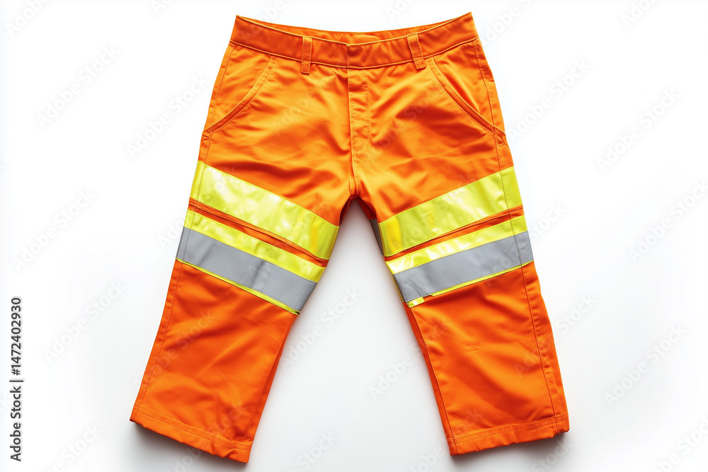 Obraz premium Orange Children's Safety Pants With Reflective Stripes On White Background