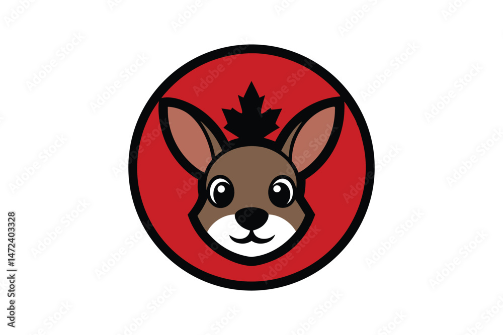 Obraz premium Cute Cartoon Rabbit with Maple Leaf