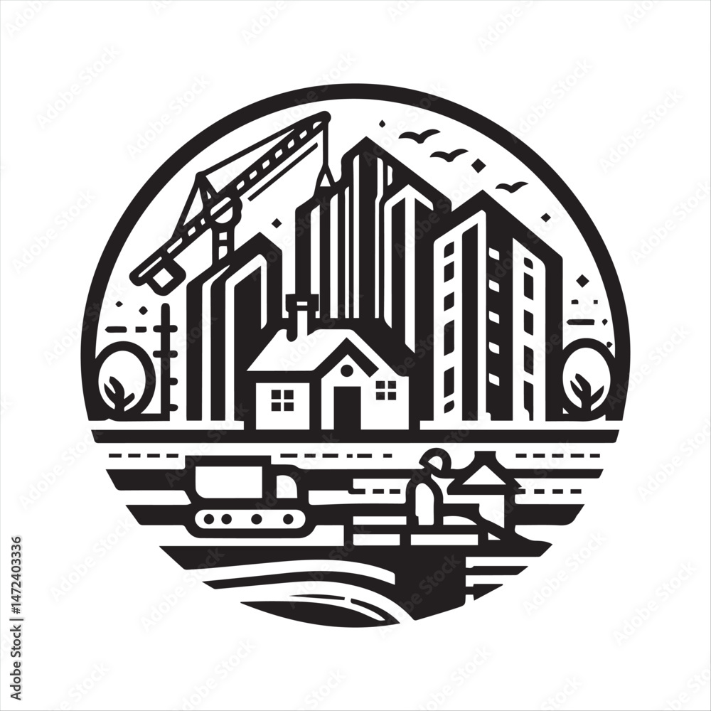 Fototapeta premium construction logo vector in simple line style editable