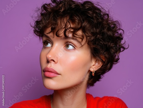 Curly-haired individual gaz...