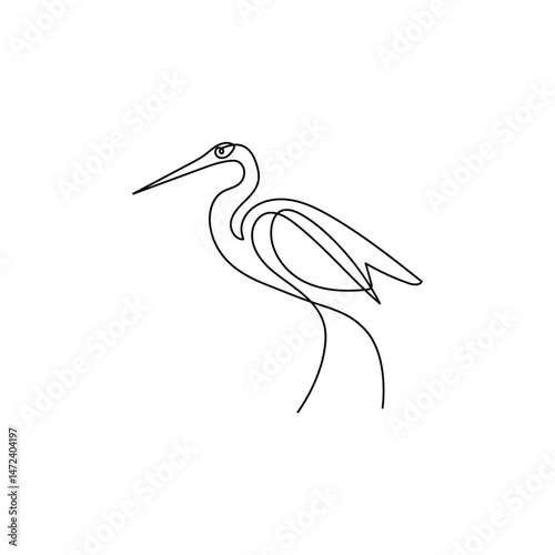 Heron bird continuous one line art outline simple vector drawing minimalist best use for logo