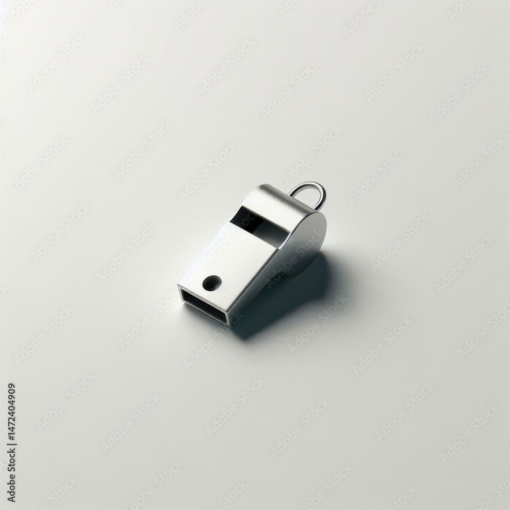 Small Survival Whistle Centered on White Space, Flat Lay Small Survival Whistle Centered on White Space, Flat Lay