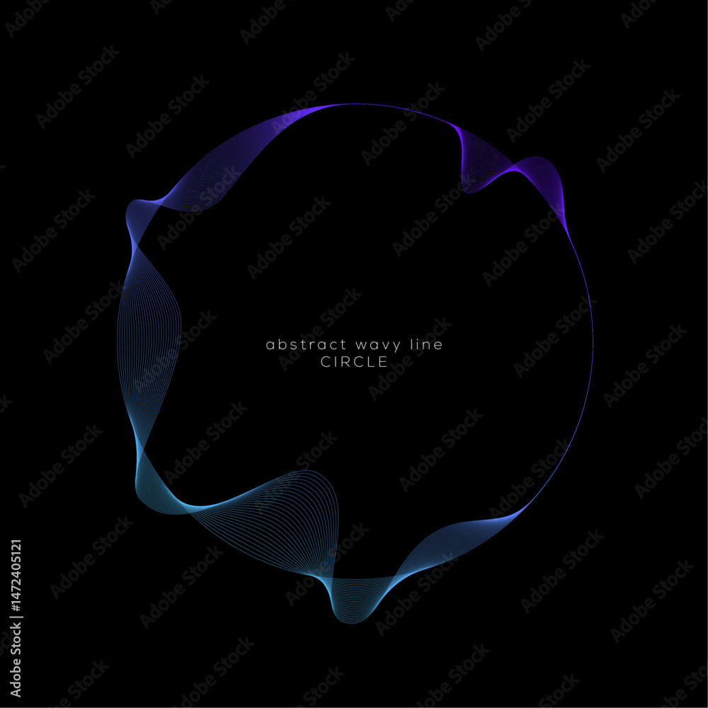 Abstract circle wavy flowing curve pattern by colorful gradient blue purple green on dark background. Suit for music, digital, communication, website, flyer. Vector illustration	
