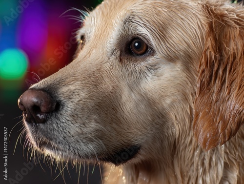 Golden retriever with wet f...