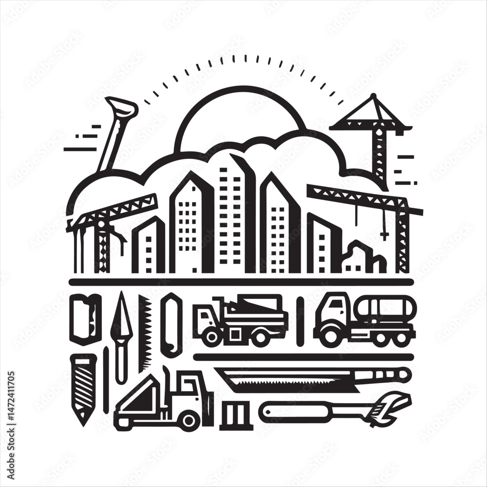 Fototapeta premium construction logo vector in simple line style editable