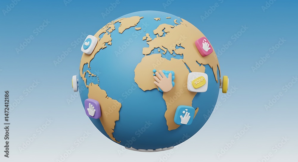 Naklejka premium Global Connectivity: A 3D Globe with App Icons