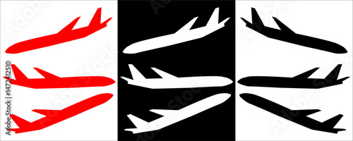Set airplane icon. Aircrafts flat style  in different views, Airplane silhouette stock vector,  Passenger aircraft in different views. Flying Plane on white background, eps10. 1111