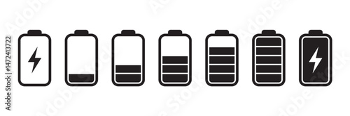 set of battery symbols charge level icon pictogram isolated illustration
