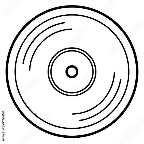 Vinyl Record Disc Outline for Coloring Book Page Featuring Retro Music Theme