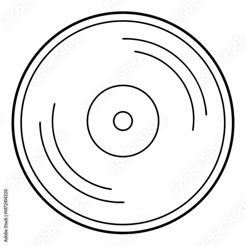 Vinyl Record Disc Outline for Coloring Book Page Featuring Retro Music Theme