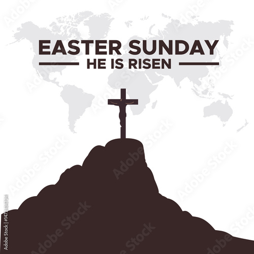 Easter Sunday, He is risen. Greetings, invite vector card. Vector Easter banner or card with words Easter Sunday, He is risen, Holy week flyer template.