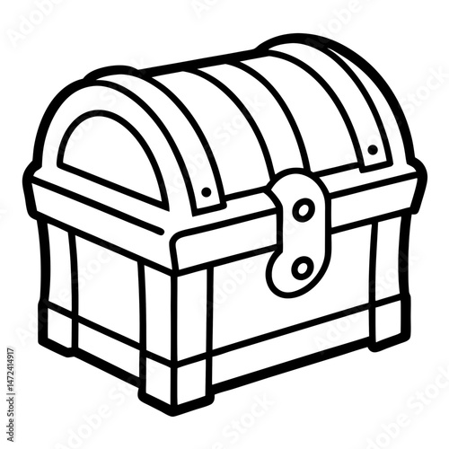 Wooden Chest Outline for Treasure-Themed Coloring Book Page Featuring Storage and Vintage Elements