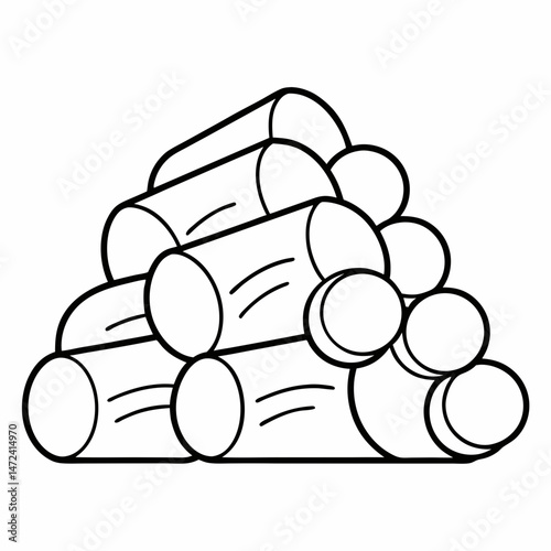 Woodpile Outline for Nature and Outdoor-Themed Coloring Book Page Featuring Firewood and Rustic Elements