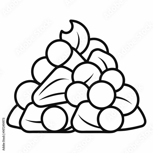 Woodpile Outline for Nature and Outdoor-Themed Coloring Book Page Featuring Firewood and Rustic Elements