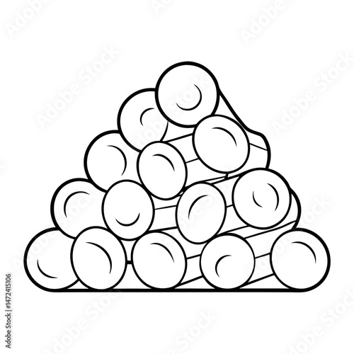 Woodpile Outline for Nature and Outdoor-Themed Coloring Book Page Featuring Firewood and Rustic Elements