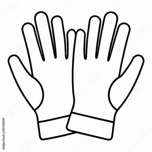 Work Gloves Outline for Occupation-Themed Coloring Book Page Featuring Safety Gear and Hand Protection Elements