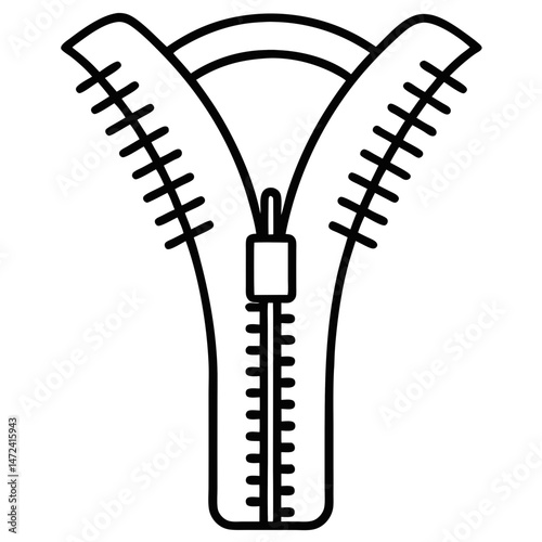 Zipper Outline for Object-Themed Coloring Book Page Featuring Clothing and Fastener Elements