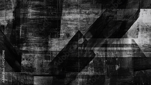 Dynamic stop-motion of abstract black, white & gray shapes. Textured brushstrokes & layers create a modern, grungy graphic background animation.